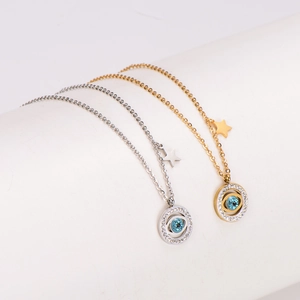 Vintage evil eye and star pendant necklace in gold and silver stainless steel finish