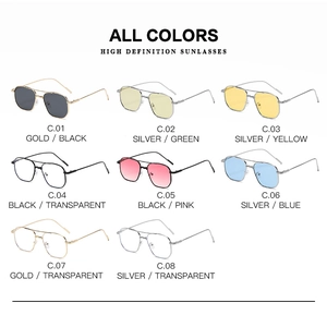 Collection of eight stylish metal double bridge sunglasses in multiple colorful lens options