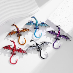 Exquisite winged dragon brooches with gradient enamel and crystals in five colors