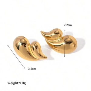 Minimalist double-layer water drop gold plated earrings with high-polished mirror finish