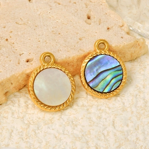 304 stainless steel necklace with round white shell and colorful abalone pendant