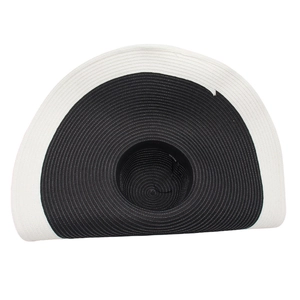 French style oversized brim straw sun hat in black and white two-tone for beach vacations