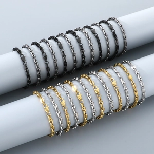 Bracelets à maillons bambou en acier inoxydable or, argent et noir avec fermoir rect