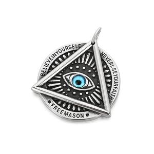 Ancient Egyptian Pyramid All-Seeing Eye necklace with Viking runes in stainless steel