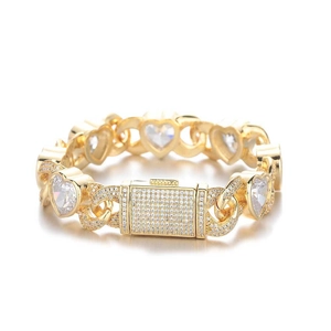 12mm iced out hartvormige cubaanse schakelarmband met goud vergulde zirkoon heren