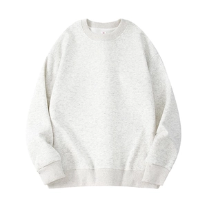 Minimalist oatmeal grey crew neck sweatshirt with drop shoulder and ribbed cuffs