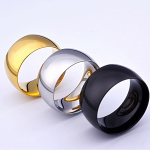 Wide Band Ring 18K Gold Plated Stainless Steel Polished Mirror Finish Chunky Minimalist For Men Women