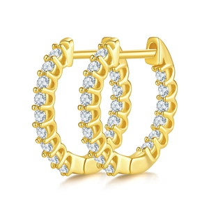 S925 silver moissanite hoop earrings with white micro-pave stones in gold finish