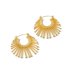 18k gold plated stainless steel fan shaped stud earrings with sparkling crystals for women