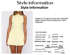 Size chart for pale yellow sleeveless two-piece set with double-layer skirt and size XL info
