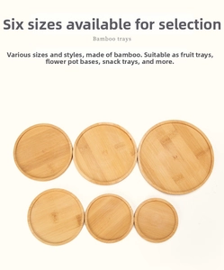 Set of six round natural bamboo trays in various sizes for succulent pots and coasters