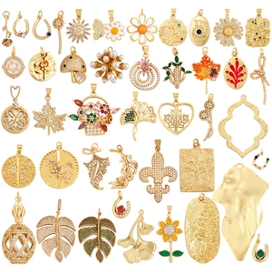 DIY Jewelry Making Charms Pendants Copper Zircon Micro Pave Floral Butterfly Bow Clover For Necklace Bracelet Crafting