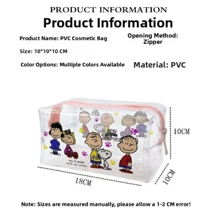 Detail view of 18x10x10cm waterproof PVC cosmetic bag featuring cartoon character prints