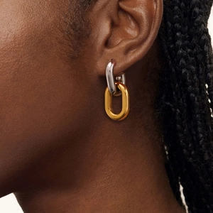 Boucles d'oreilles modernes en forme de U bicolores en or et argent, acier inoxydable