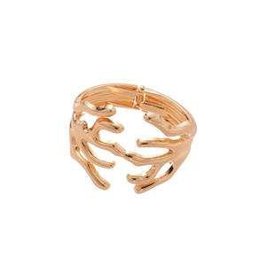 Golden organic branch open bangle with polished metallic finish and hinged design