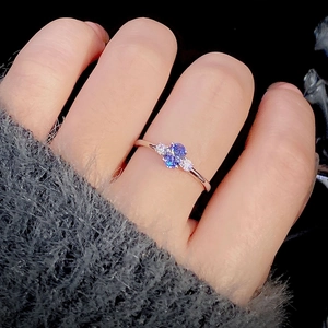 S925 silver adjustable ring featuring purple tanzanite zircon in rose gold plating