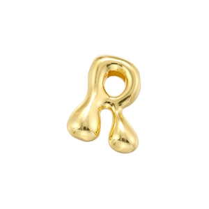 Polished gold bubble letter R pendant with smooth liquid metal texture and glossy finish