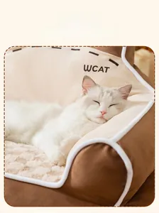 Detail of warm plush pet bed with thick filling and soft fabric for cats and dogs