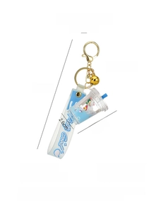 Detail showing rainbow unicorn liquid glitter keychain size and dimension parameters