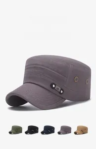 Flat top cotton army cap with metal eyelets and multiple color options below
