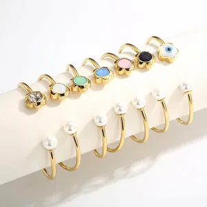 Stainless Steel Open Cuff Bracelet With Shell Artificial Pearl And Colorful Flower Glass Crystal Elegant Fashion Jewelry For Women