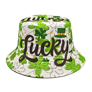 St Patricks Day Bucket Hat Shamrock Clover Print Lucky Irish Festival Sun Protection Polyester Fisherman Cap For Adult