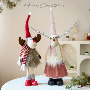 Christmas Reindeer Elk Plush Doll Ornaments Soft Faux Fur Knit Fabric Nordic Standing Sitting Figurines Festive Home Party Decoration