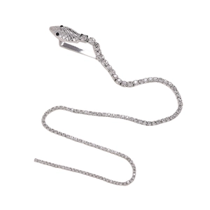 Magnifique manchette d'oreille serpent argenté avec strass blancs et yeux noirs