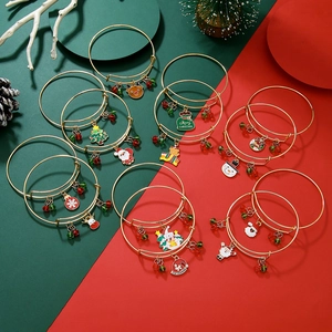 Christmas Charm Bangle Adjustable Alloy Bracelet Enamel Reindeer Santa Snowflake Festive Holiday Jewelry For Women