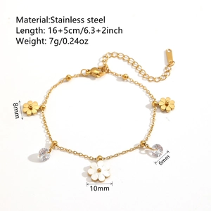 Elegant titanium steel daisy bracelet with shell flower pendants and gold finish