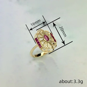 Bague vintage en or avec rubis taille marquise et diamants pour robes de soirée