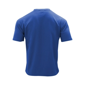 Detail view of the breathable blue mesh fabric texture on the back of the men's sports t-shirt