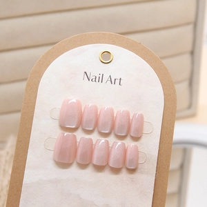 Elegant Cat Eye Press On Nails Nude Pink Square Round Artificial Nail Tips Reusable False Nails For Women Daily Decor