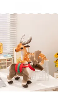 Detailed view of plush reindeer and spotted deer toys in a cozy home setting