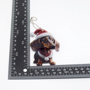 Detailed size view of the acrylic Dachshund Christmas ornament with metal bead chain