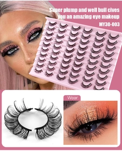 Detailed view of MY30-003 Russian DD curl eyelashes with pink packaging and model wear effect