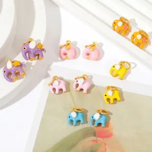 Cute Elephant Charms Colorful Enamel Alloy Animal Pendants For DIY Jewelry Making Bracelet Necklace Findings