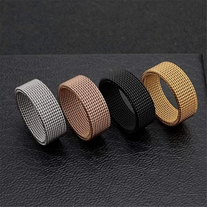 Titanium steel mesh band rings set in silver, gold, rose gold and black colors