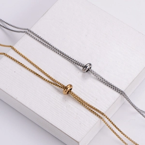 Adjustable double layer stainless steel bead bracelets in gold and silver finish