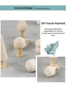 Macro view of natural smooth wood DIY crafts in various geometric and mushroom shapes