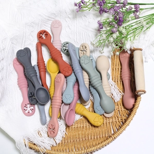 Baby silicone feeding spoon set in Morandi colors for infant training and teething