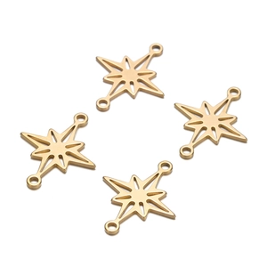 Set of four gold stainless steel north star connector charms for DIY jewelry making