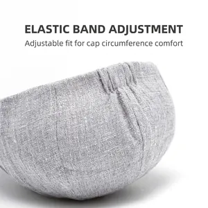 Linen newsboy hat with adjustable elastic band shown from the back for a perfect fit
