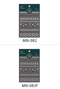 Detailed macro view of white lace floral nail art stickers models MN-082 and MN-083F