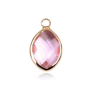 Pink marquise-cut glass gemstone pendant with a gold metal frame and a top loop