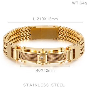 Vue détaillée du bracelet doré pour hommes en acier inoxydable de 12 mm avec dimensions