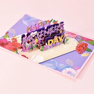 3D pop-up Mother's Day card with purple floral design and Happy Mother's Day text