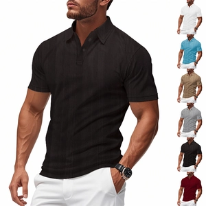 Polo à manches courtes pour hommes à séchage rapide avec texture à rayures verticales