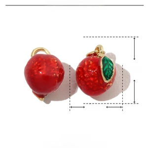 Macro view of red enamel pitaya pendant with 13x9mm dimensions and copper material detail