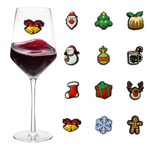 Set of 12 Christmas silicone wine glass charms with Santa and reindeer on white background